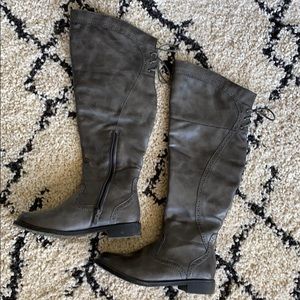 Grayish-brown knee high boots